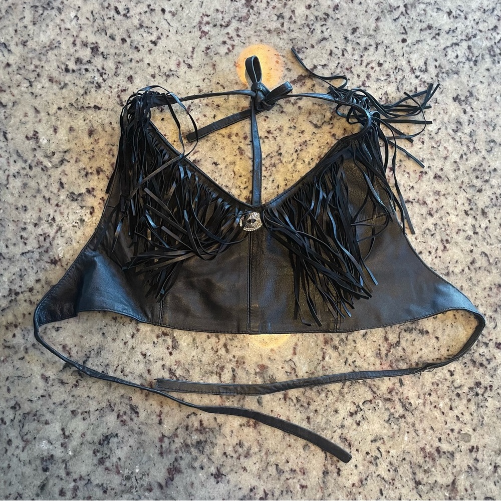Black Fringe Crop Top